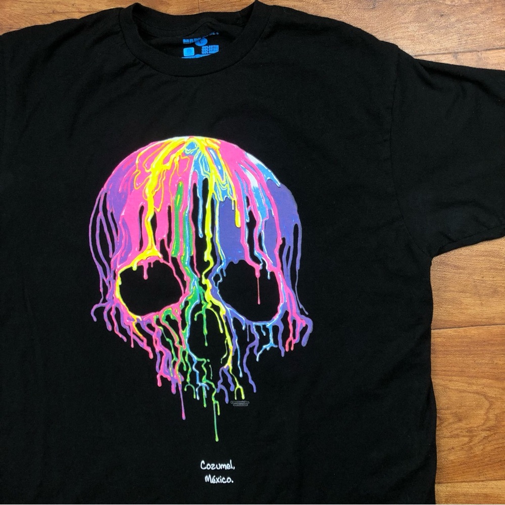 Mare Blue Black T Shirt Colorful Drippy Skull Cozumel Mexico Liquid Blue